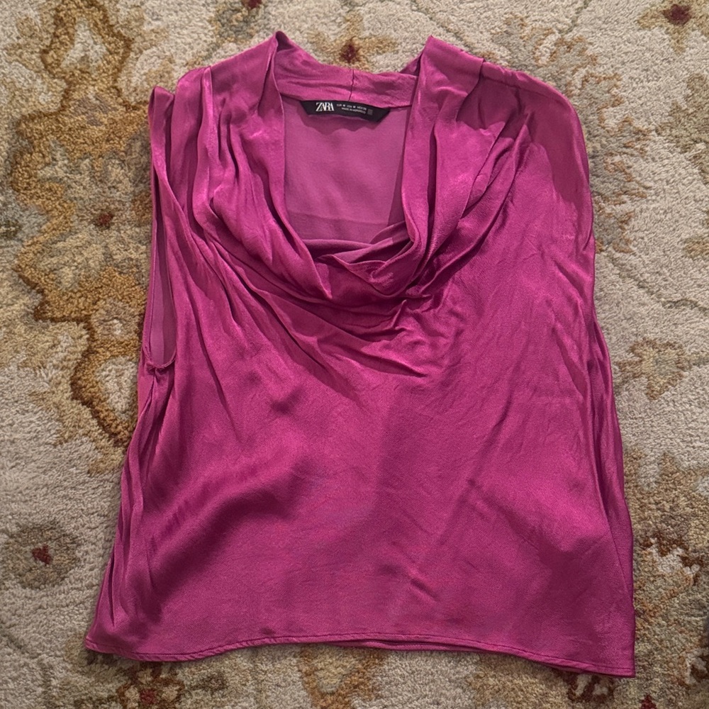 Zara Women's Fuchsia Drape Neck Blouse